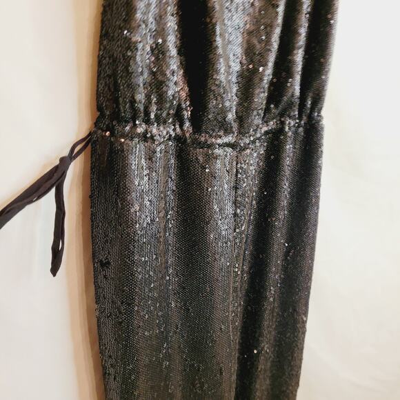 Free People black all over sequin slouchy vneck spaghetti strap jumpsuit Size XS - Picture 6 of 9
